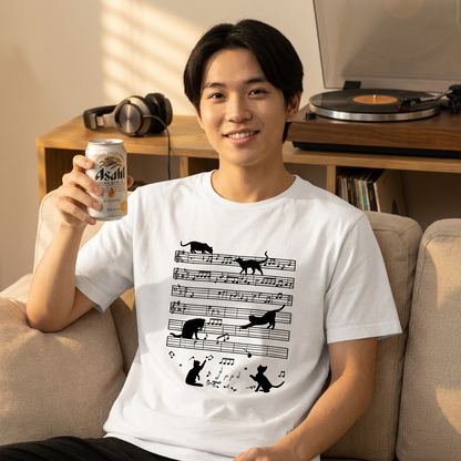 猫音楽譜 Tシャツ | 音楽好きに人気