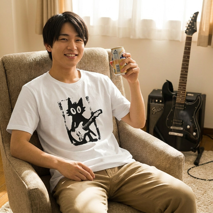 猫ギターロック Tシャツ | 音楽好きに人気