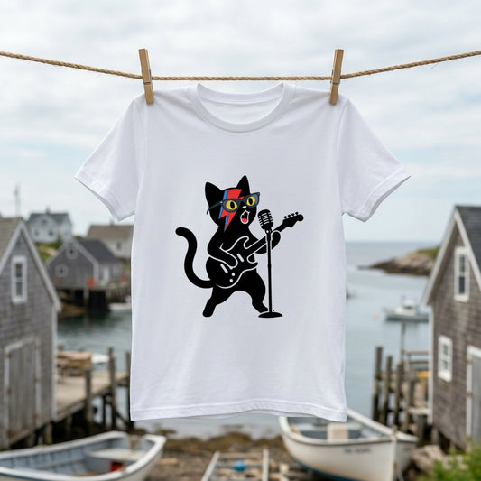 ロックスター 黒猫 ギター Tシャツ | 猫好き・音楽好き・ロックに人気