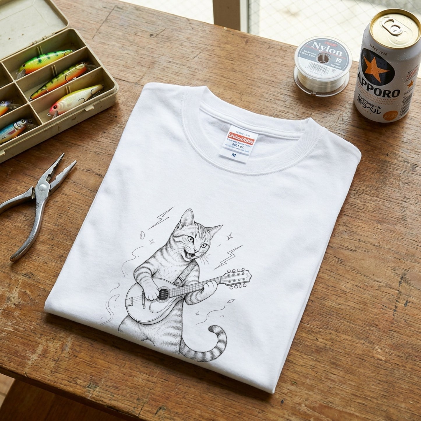 マンドリンキャット | かわいい猫 マンドリン 演奏 イラスト Tシャツ【猫好き・音楽好き・誕生日ギフトに最適】