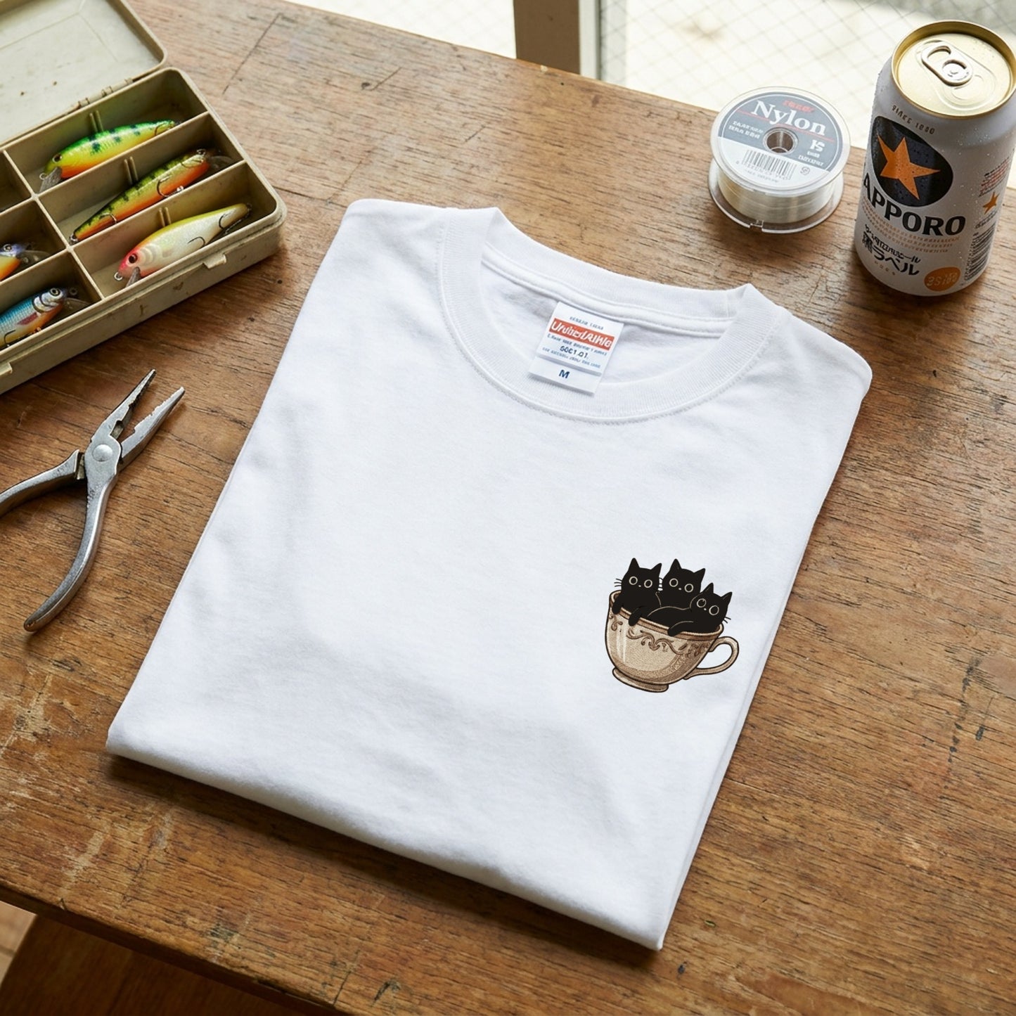 CATS IN TEACUP | クラシカル 洋風 ティーカップ ワンポイント 黒猫 グラフィック Tシャツ【猫雑貨・普段着・きれいめ・ユニセックス・ギフトに最適】