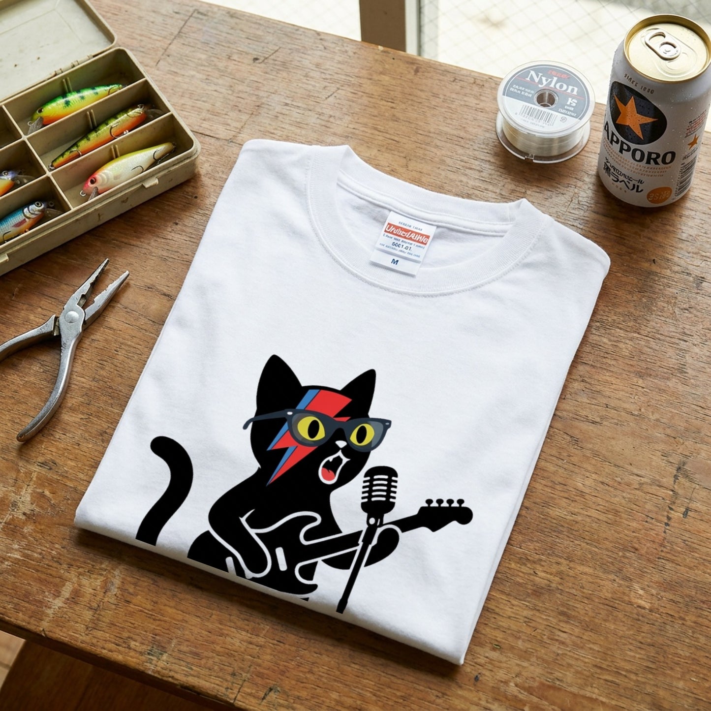 ロックスター 黒猫 ギター Tシャツ ｜ 猫好き・音楽好き・ロックに人気
