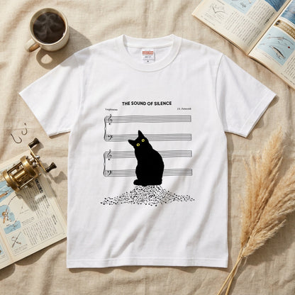 The Sound of Silence 黒猫 Tシャツ ｜ 猫好き・音楽好き・おもしろ・シュールに人気