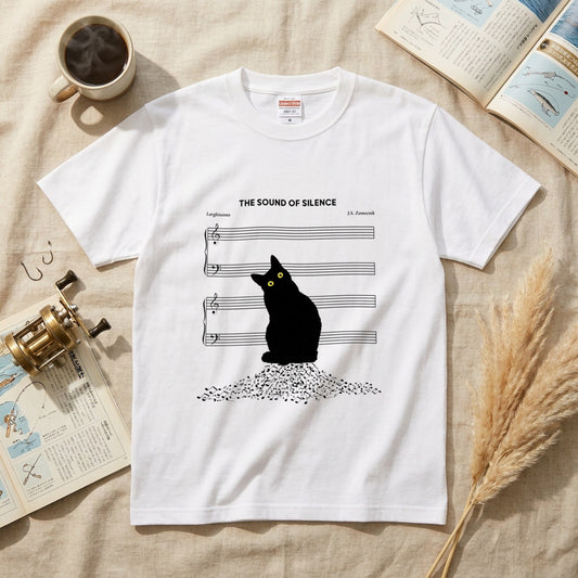 The Sound of Silence 黒猫 Tシャツ ｜ 猫好き・音楽好き・おもしろ・シュールに人気