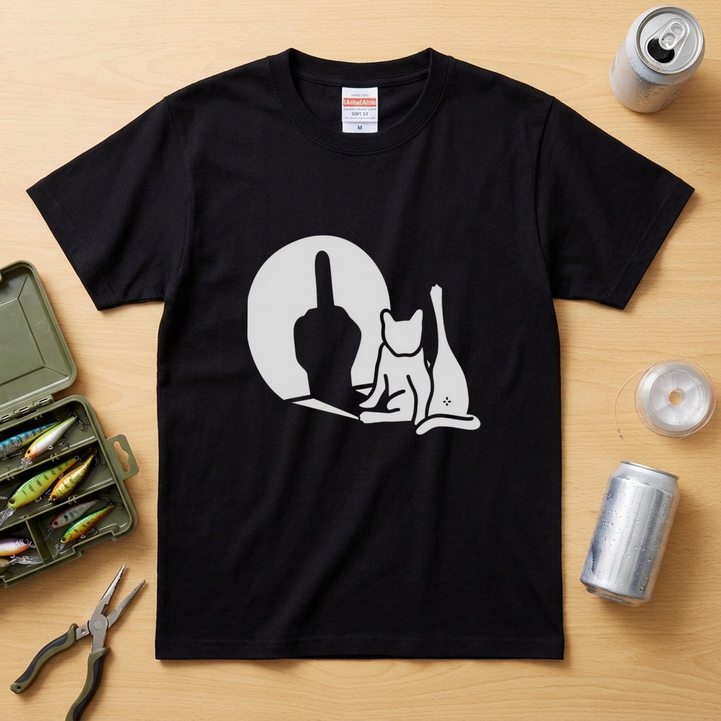 猫の影 中指 Tシャツ ｜ 猫好き・おもしろ・シュール・ジョークに人気