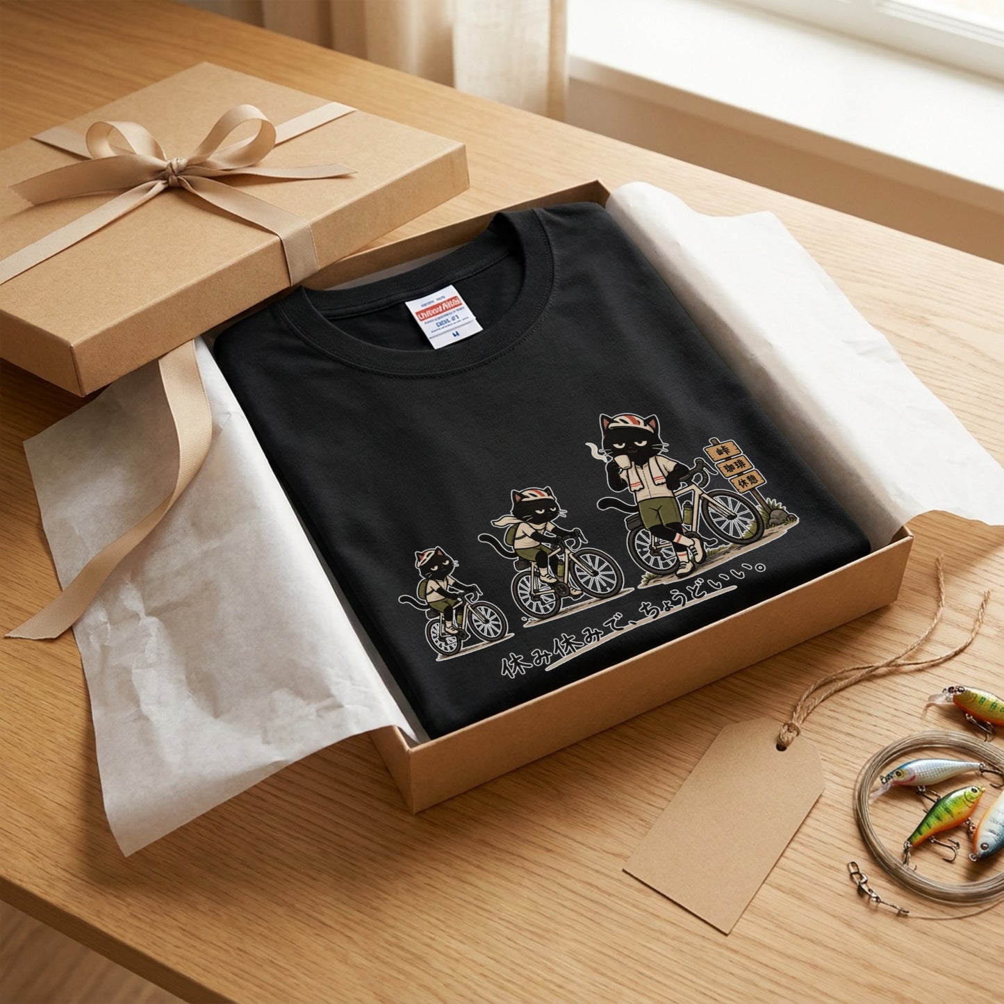 休み休みで、ちょうどいい。 | 黒猫 ロードバイク サイクリング 峠 珈琲 休憩 おもしろ Tシャツ【自転車好き・ポタリング・チャリ・猫グッズ・かわいい・誕生日ギフトに最適】