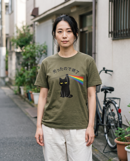 光ったので終了 黒猫とおもしろグラフィックTシャツ