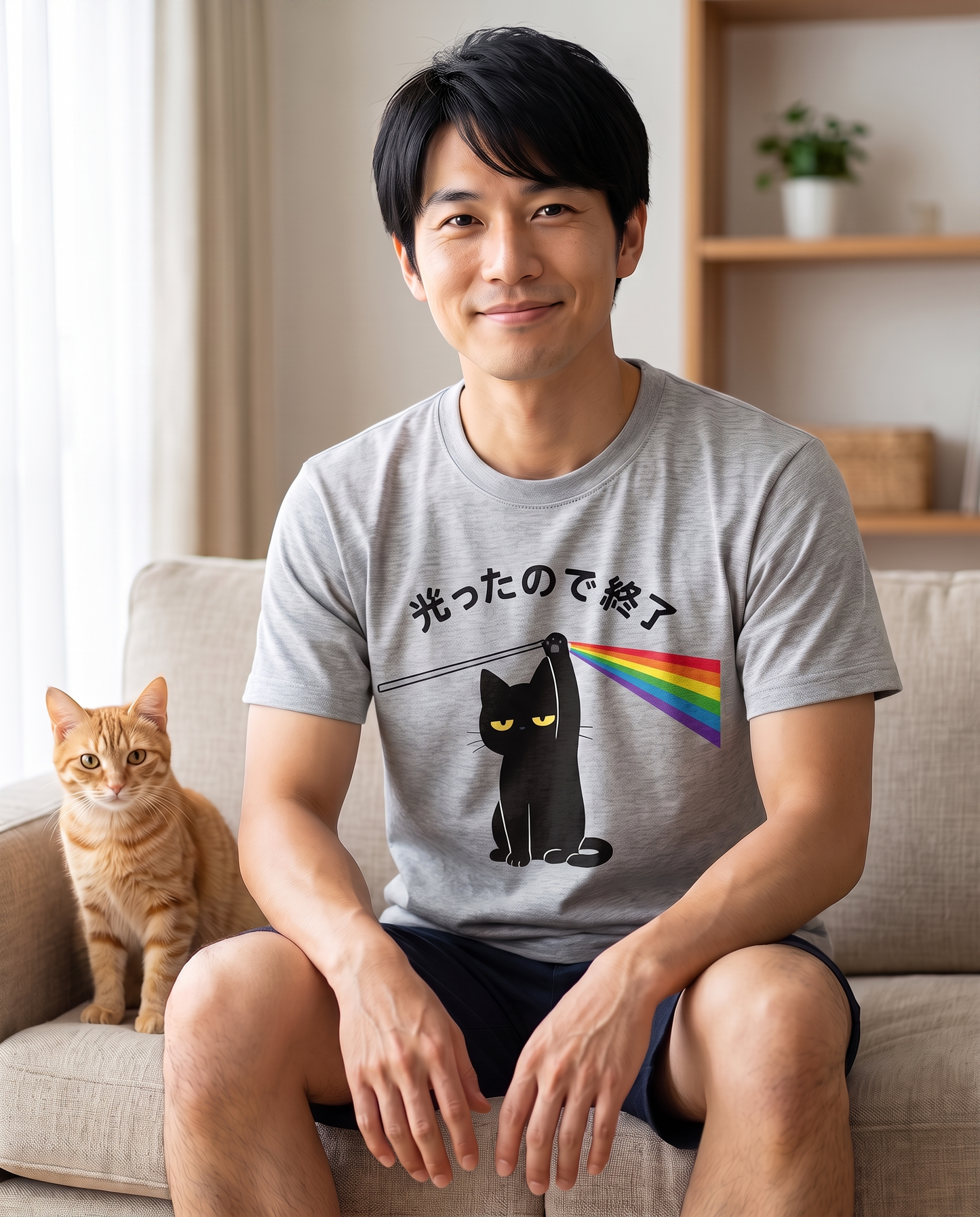 光ったので終了 黒猫とおもしろグラフィックTシャツ
