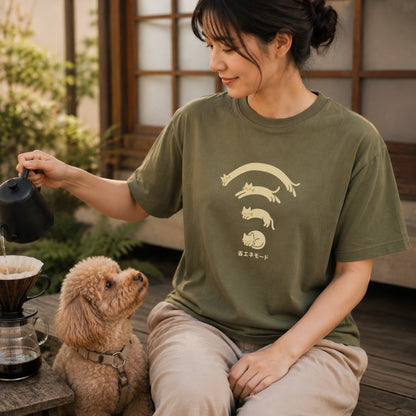 省エネモード 黒猫 Wi-Fi おもしろグラフィックTシャツ