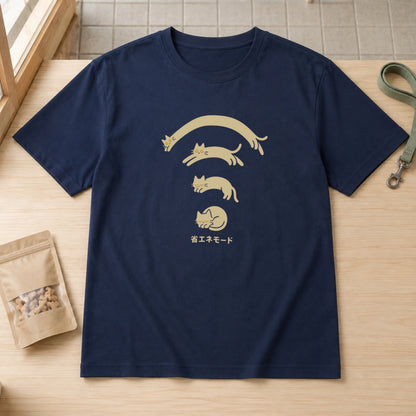 省エネモード 黒猫 Wi-Fi おもしろグラフィックTシャツ