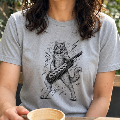 ロックキャット | かっこいい猫 ショルダーキーボード キーター 演奏 イラスト Tシャツ【猫好き・音楽好き・誕生日ギフトに最適】