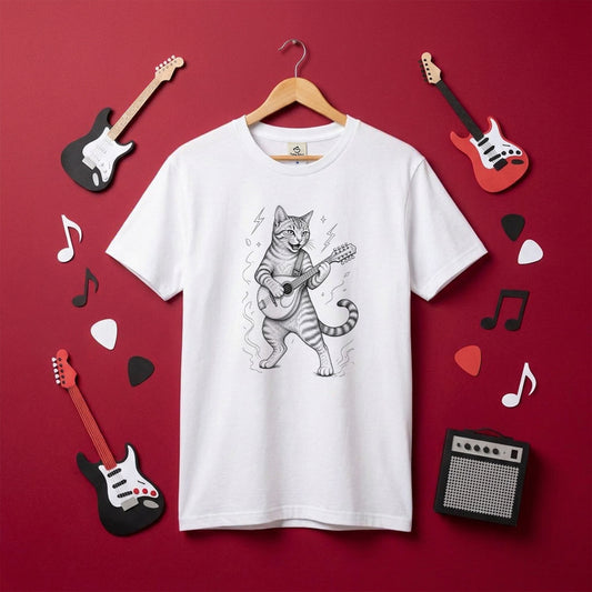 マンドリンキャット | かわいい猫 マンドリン 演奏 イラスト Tシャツ【猫好き・音楽好き・誕生日ギフトに最適】