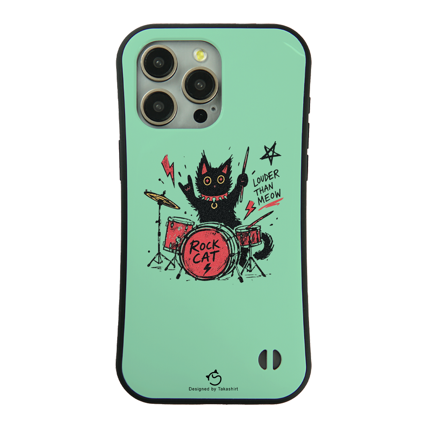 ケース ねこ 猫イラストロック猫 ドラム スマホ ケース iPhone8, SE2, SE3 ~ ケースiPhone17シリーズ