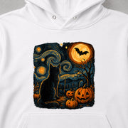 Starry Night Halloween Cat ハロウィン 星月夜と黒猫 パーカー フーディ｜フロントプリント