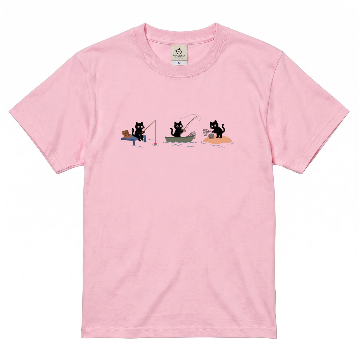 釣り黒猫 Tシャツ ｜ 猫好き・釣り好きに人気