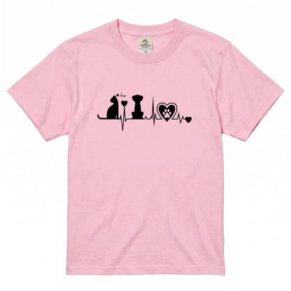 猫と犬 ハートビート Tシャツ | 動物好きに人気