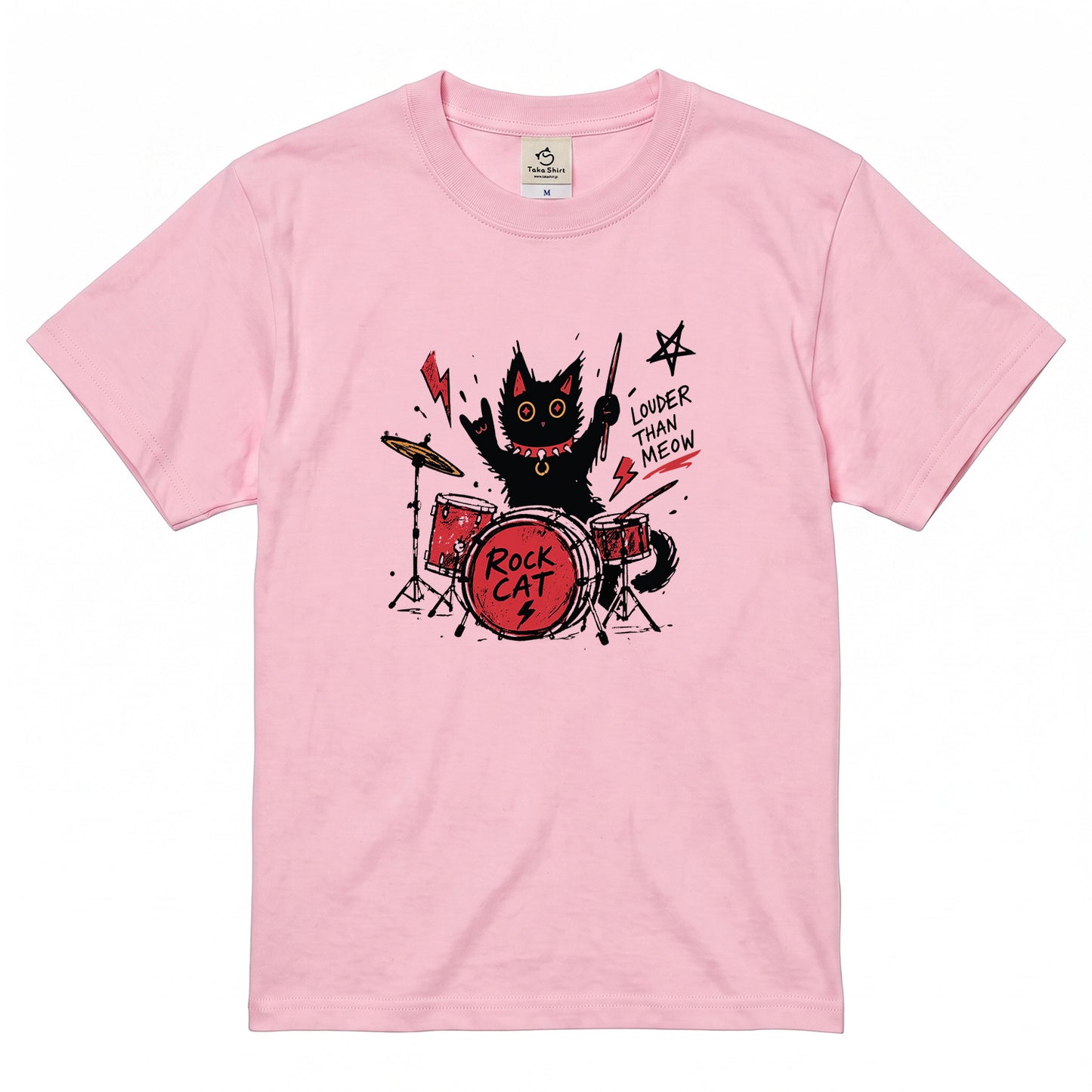 ロック猫 ドラム Tシャツ ｜ 猫好き・バンド・音楽好きに人気