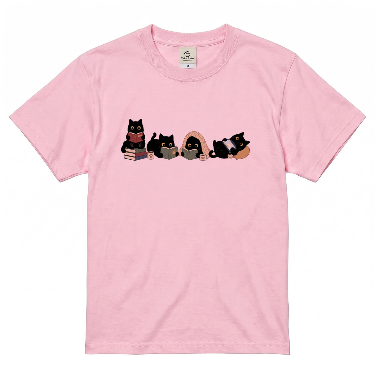 読書黒猫 Tシャツ ｜ 猫好き・読書好き・本好きに人気