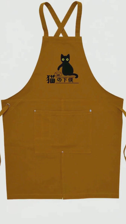 猫エフロン ツイル エプロン ねこ 猫イラスト 猫の下僕