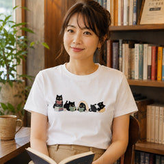 読書黒猫 Tシャツ ｜ 猫好き・読書好き・本好きに人気