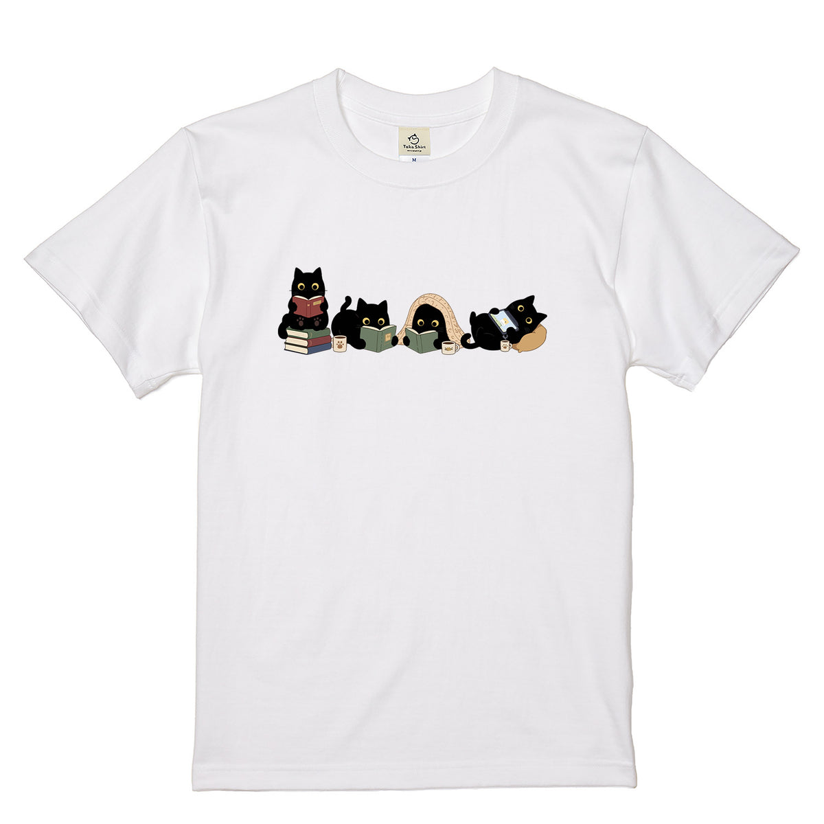 読書黒猫 Tシャツ ｜ 猫好き・読書好き・本好きに人気