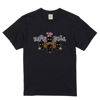 ROCK 'N' ROLL 黒猫バンド Tシャツ ｜ 猫好き・ロック・音楽好きに人気