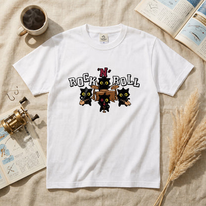 ROCK 'N' ROLL 黒猫バンド Tシャツ ｜ 猫好き・ロック・音楽好きに人気
