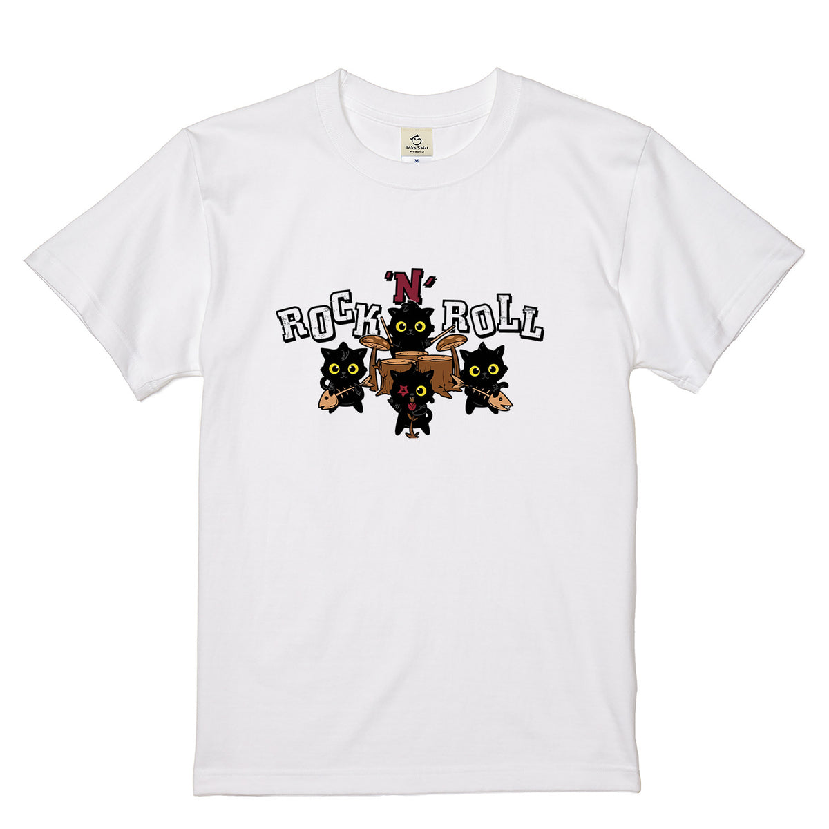 ROCK 'N' ROLL 黒猫バンド Tシャツ ｜ 猫好き・ロック・音楽好きに人気