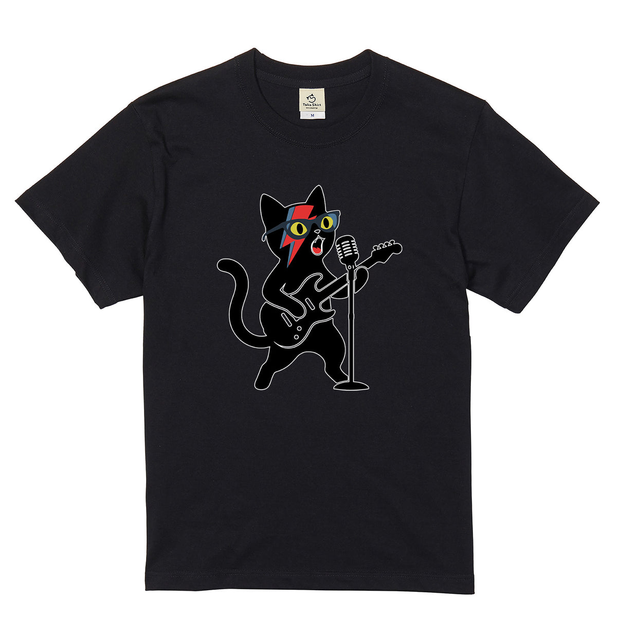 ロックスター 黒猫 ギター Tシャツ ｜ 猫好き・音楽好き・ロックに人気