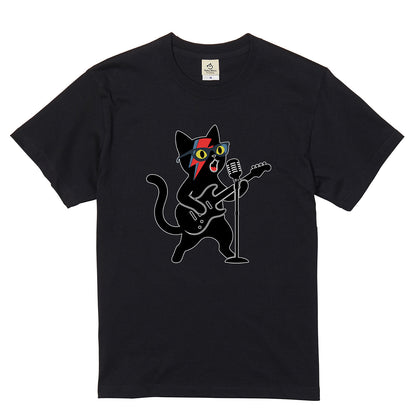 ロックスター 黒猫 ギター Tシャツ ｜ 猫好き・音楽好き・ロックに人気