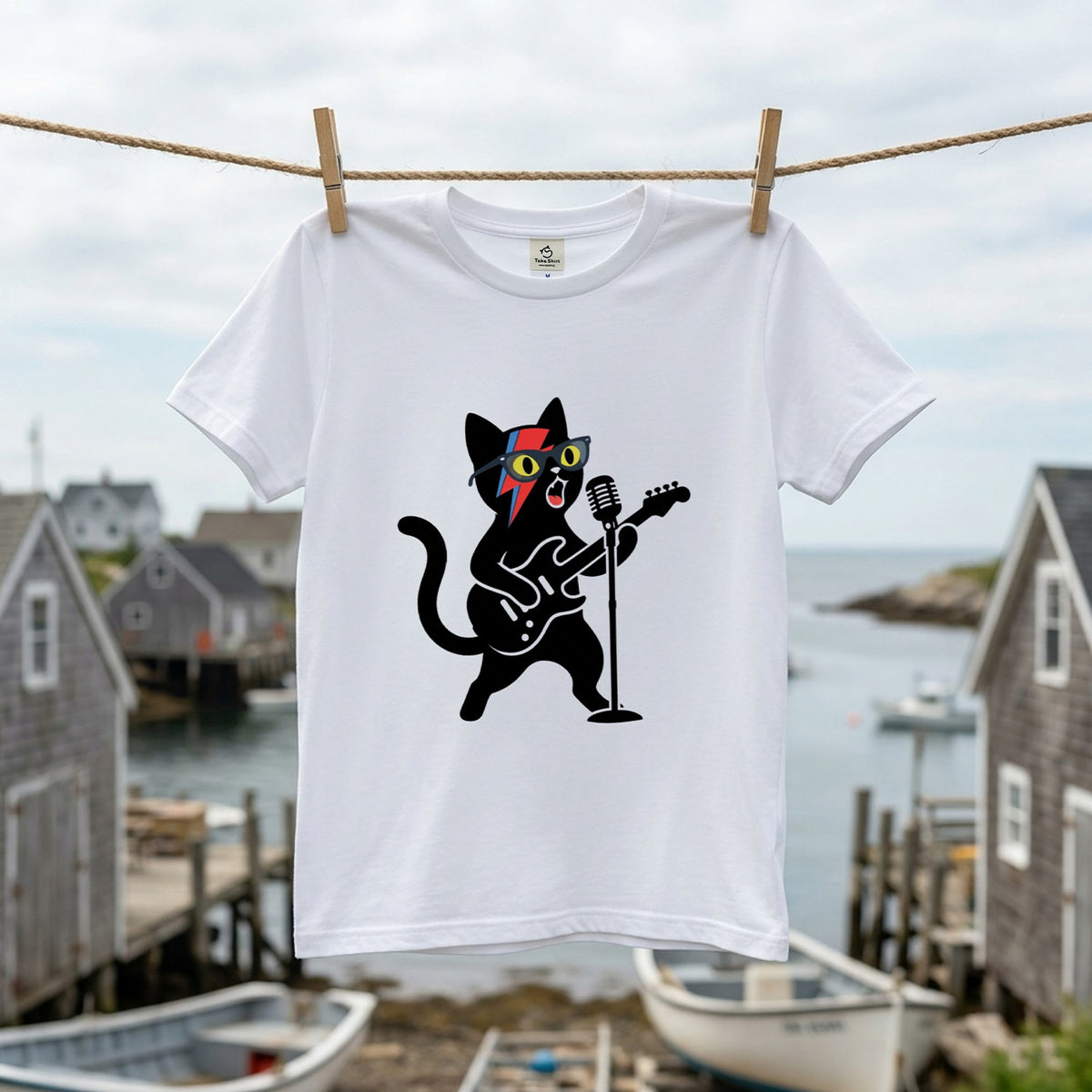 ロックスター 黒猫 ギター Tシャツ ｜ 猫好き・音楽好き・ロックに人気