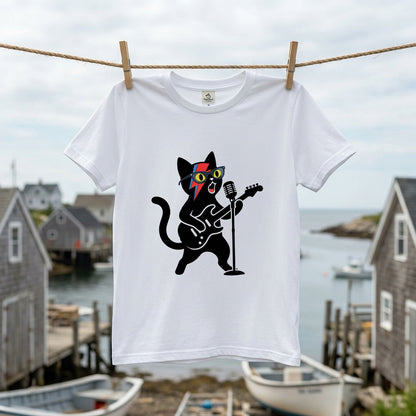 ロックスター 黒猫 ギター Tシャツ ｜ 猫好き・音楽好き・ロックに人気