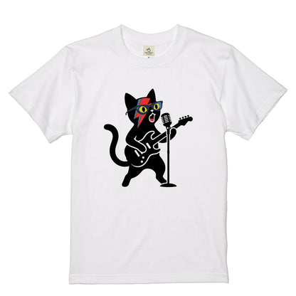 ロックスター 黒猫 ギター Tシャツ ｜ 猫好き・音楽好き・ロックに人気