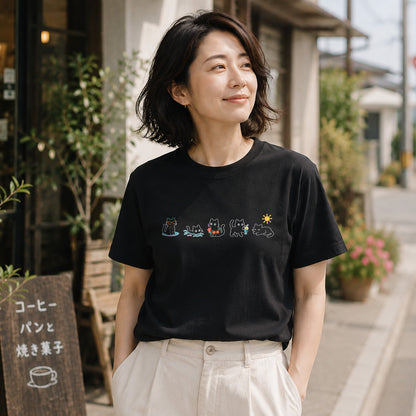 サマーバケーション黒猫 Tシャツ ｜ 猫好き・夏・海好きに人気