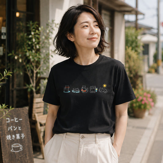 サマーバケーション黒猫 Tシャツ ｜ 猫好き・夏・海好きに人気