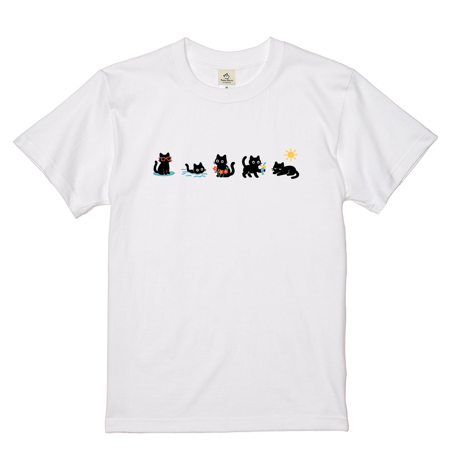 サマーバケーション黒猫 Tシャツ ｜ 猫好き・夏・海好きに人気