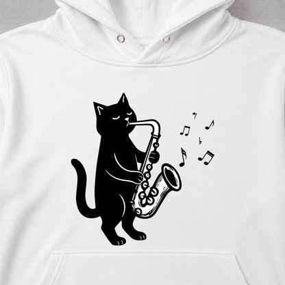 黒猫 サックス ジャズ キャット 音楽 パーカー ｜フロントプリント