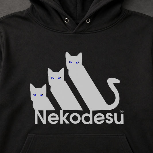 Nekodesu 黒猫 パロディ アディダス風 おもしろ 猫 パーカー ｜フロントプリント