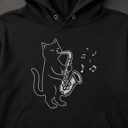 黒猫 サックス ジャズ キャット 音楽 パーカー ｜フロントプリント