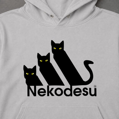 Nekodesu 黒猫 パロディ アディダス風 おもしろ 猫 パーカー ｜フロントプリント
