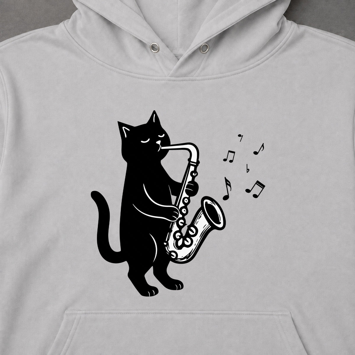 黒猫 サックス ジャズ キャット 音楽 パーカー ｜フロントプリント