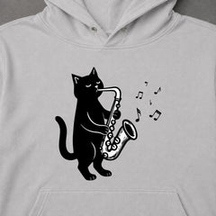 黒猫 サックス ジャズ キャット 音楽 パーカー ｜フロントプリント