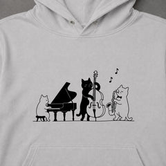 ジャズ トリオ 猫 ピアノ ウッドベース サックス 音楽 パーカー ｜フロントプリント