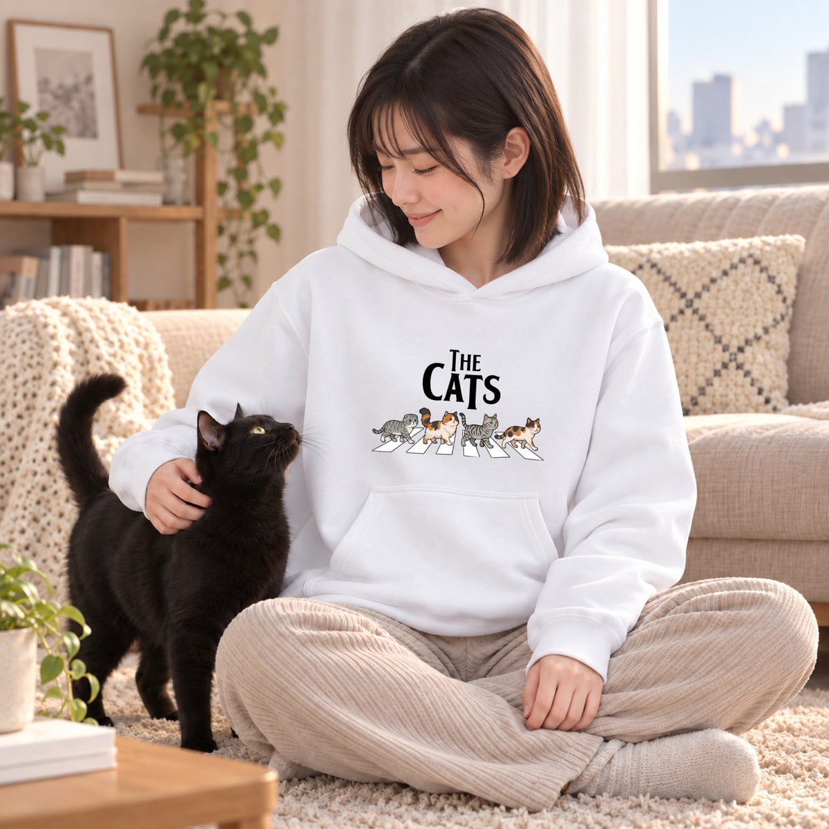 THE CATS 横断歩道 猫 行進 パロディ パーカー ｜フロントプリント
