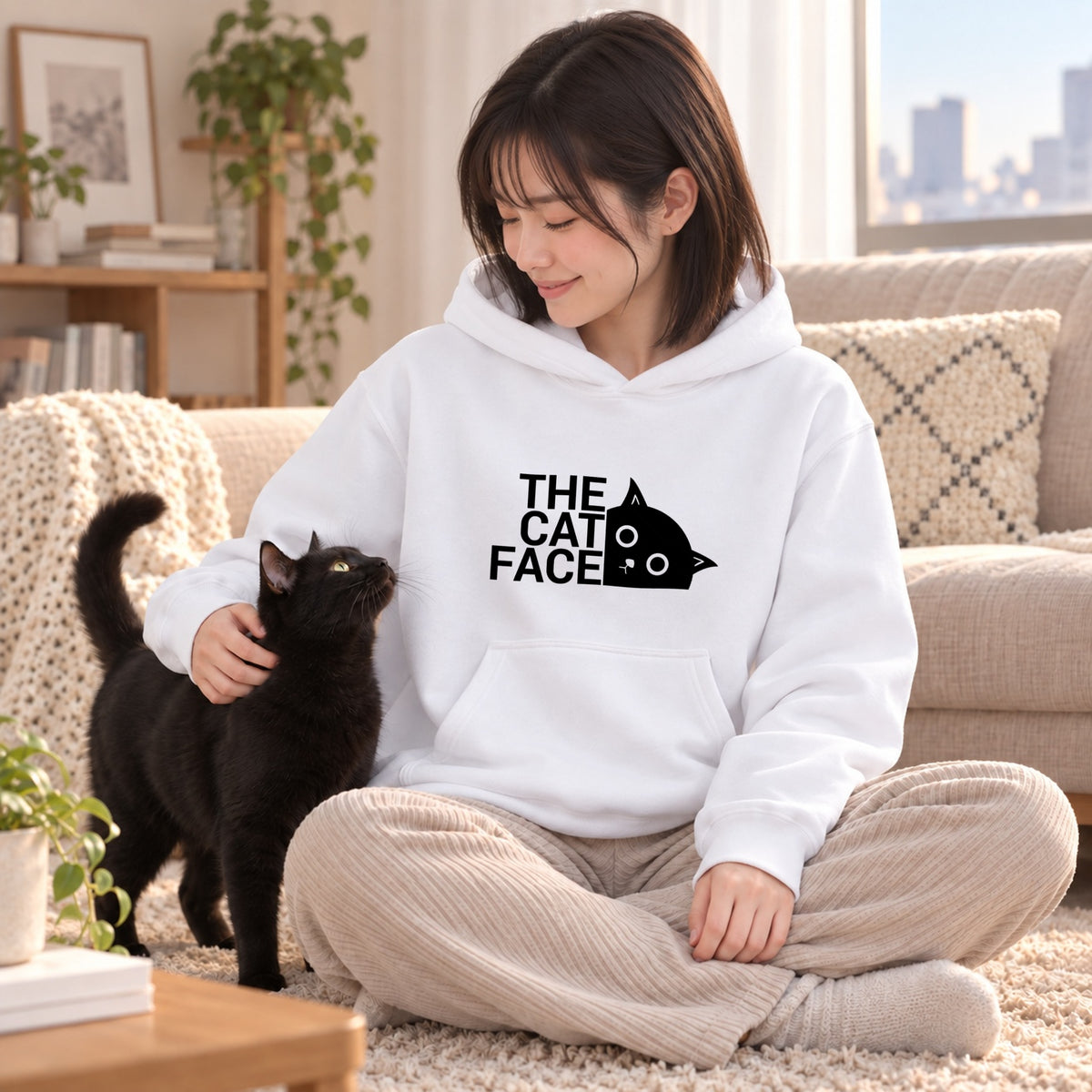 THE CAT FACE 猫 アウトドア ドームロゴ おもしろ パーカー ｜フロントプリント