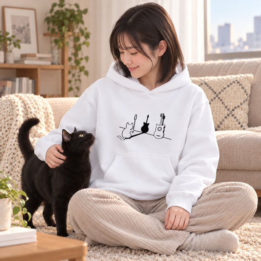 猫 ギター トリックアート 影 キャット パーカー ｜フロントプリント