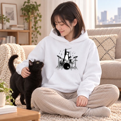 ドラマー 猫 ドラム ロック キャット 音楽 パーカー ｜フロントプリント