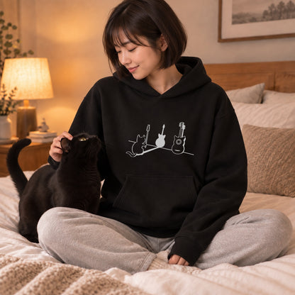 猫 ギター トリックアート 影 キャット パーカー ｜フロントプリント