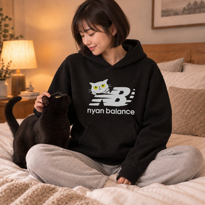 nyan balance 黒猫 パロディ ニューバランス風 おもしろ 猫 パーカー ｜フロントプリント
