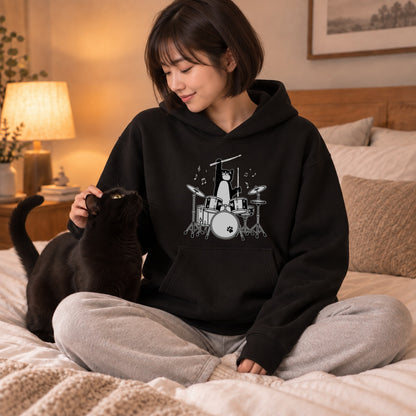 ドラマー 猫 ドラム ロック キャット 音楽 パーカー ｜フロントプリント